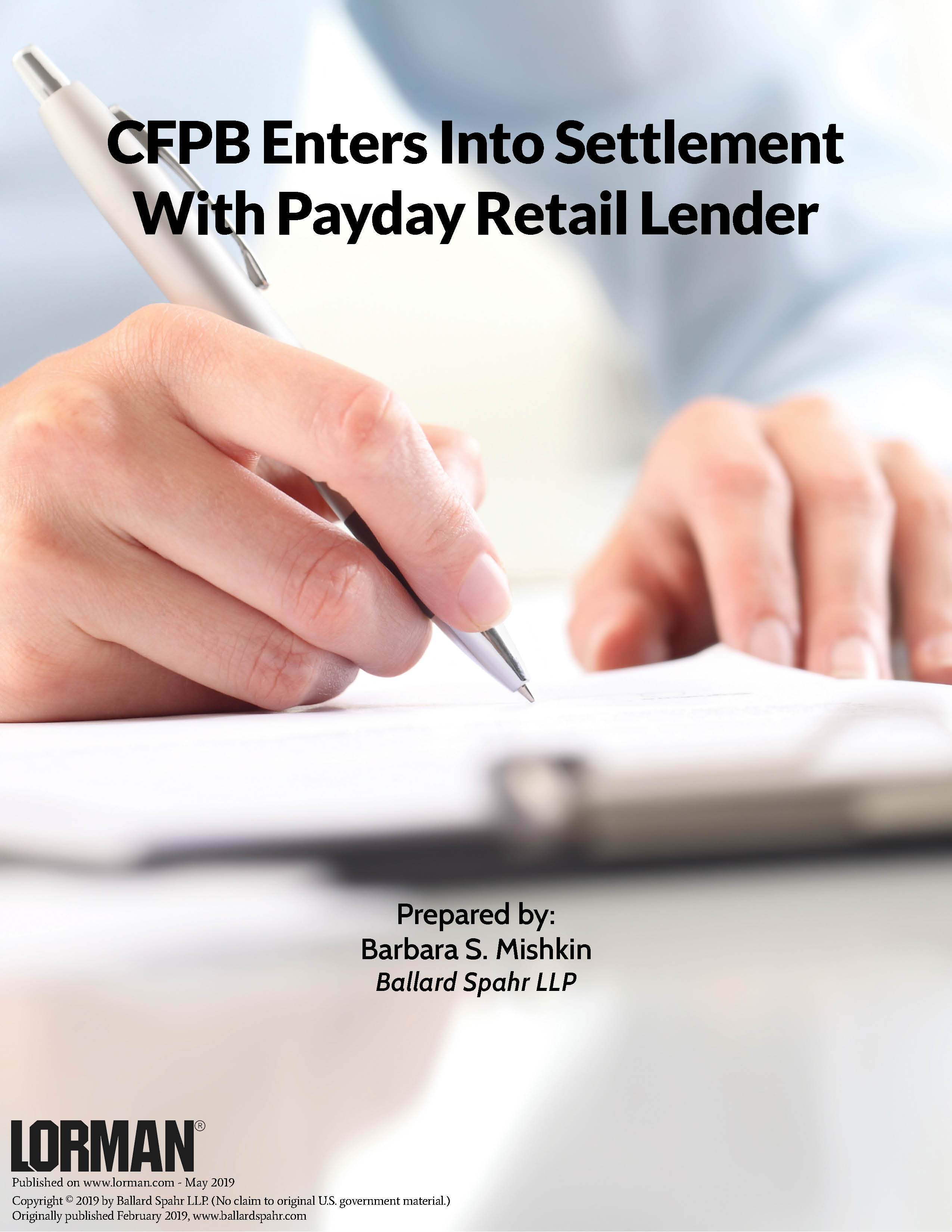 CFPB Enters Into Settlement With Payday Retail Lender
